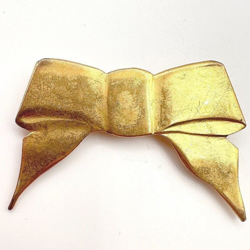 Vintage Y2K Gold Tone Ribbon Bow Brooch Pin Retro Women's Classic Jewelry
